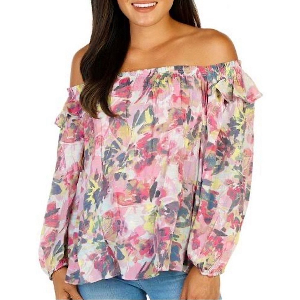 Zac Rachel Floral Crinkle Blouse Boho Cottagecore Romantic Plus 2X